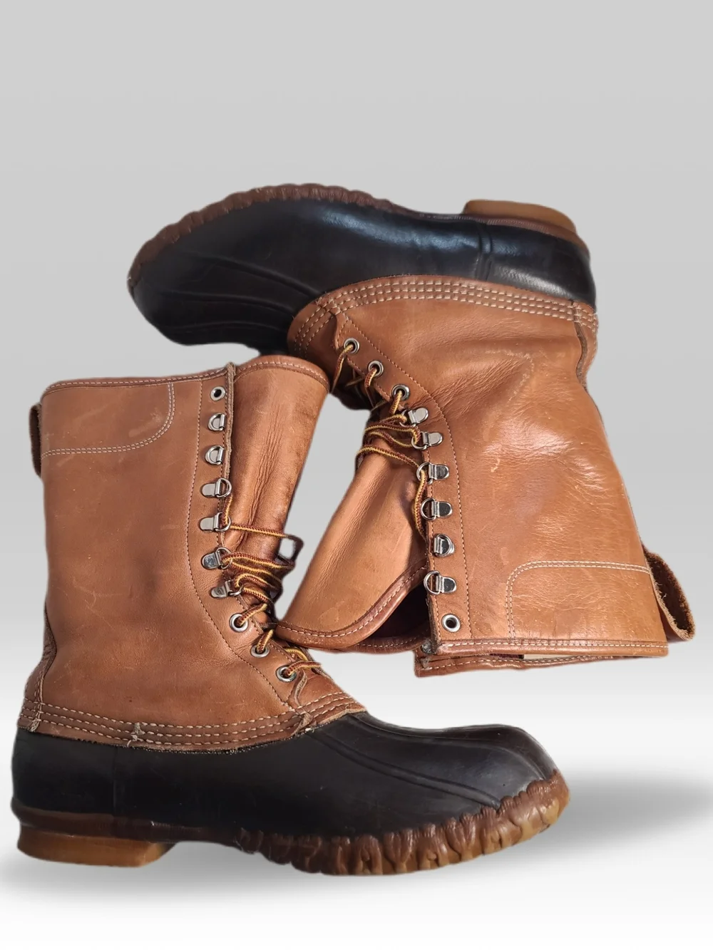 L.L. Bean Two-Tone Leather and Rubber Duck Boots in Brown and Black